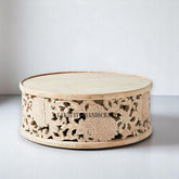 Hand-carved Floral Design Coffee Table Large in Natural Brown